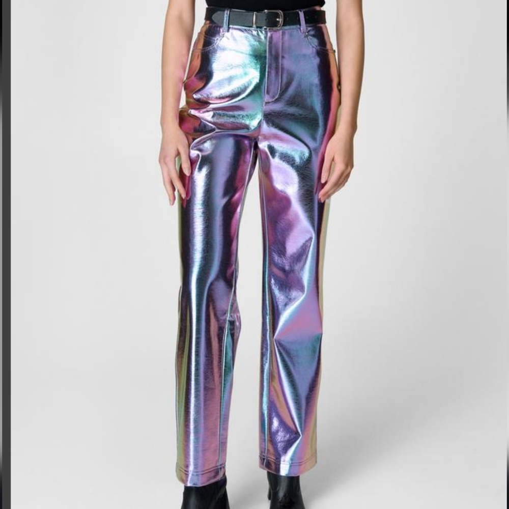Nasty Gal Ombre Iridescent Purple Blue Turquoise Metallic Pants NWT Size 6